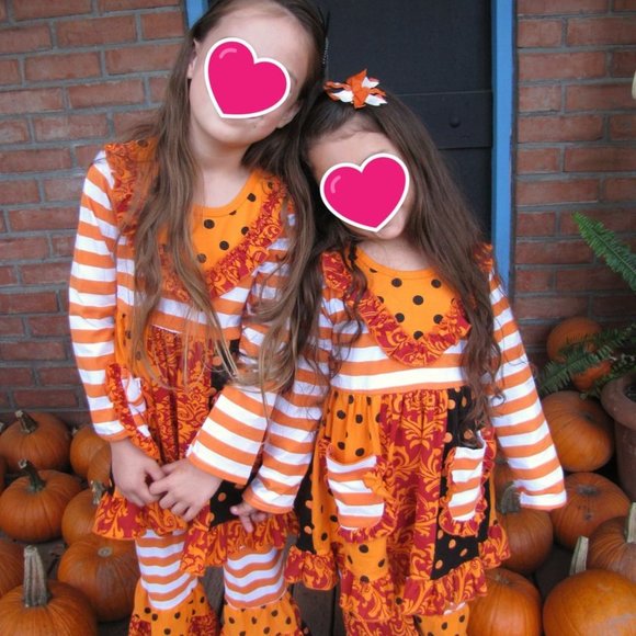 Girls (1) Halloween Fall Patch Two Piece L/S Ruffle Top & Pants - Picture 3 of 3